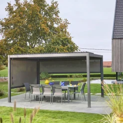 Pérgola bioclimática, alumínio e aço, 3x4m com estore 3m + estore 4m