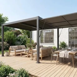 Pérgola bioclimática de alumínio e aço 3x4m + estore 4m