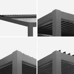 Pérgola bioclimática de alumínio e aço 3x4m + 3 persianas 1.3m