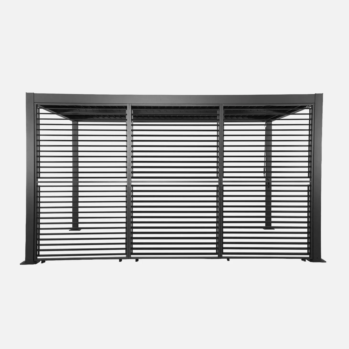 Pérgola bioclimática de alumínio e aço 3x4m + 3 persianas de 130cm com lâminas orientáveis