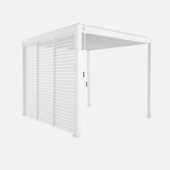 Pérgola bioclimática em alumínio 3x3m com lâminas ajustáveis + 3 persianas