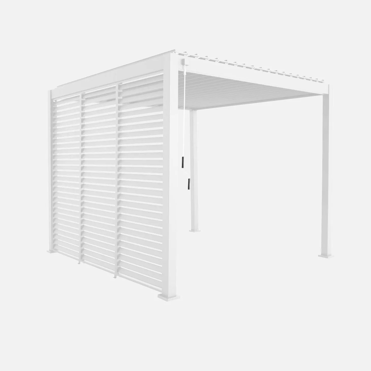 Pérgola bioclimática em alumínio 3x3m com lâminas ajustáveis + 3 persianas