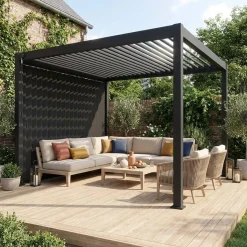 Pérgola bioclimática em alumínio 3x4m + persiana vertical 3m