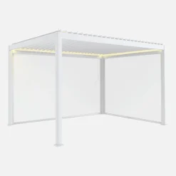 Pérgola bioclimática em alumínio 3x4m LED com estore 3m + estore 4m
