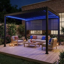Pérgola bioclimática em alumínio 3x4m com iluminação LED + estore 4m