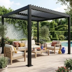 Pérgola bioclimática em alumínio e aço 3x3m com lâminas ajustáveis