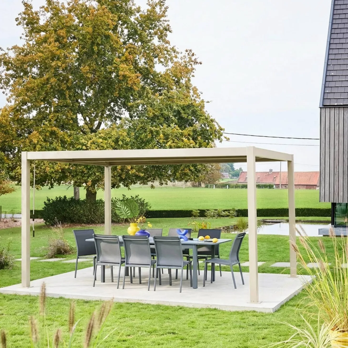 Pérgola bioclimática em alumínio e aço 3x4m com lâminas ajustáveis