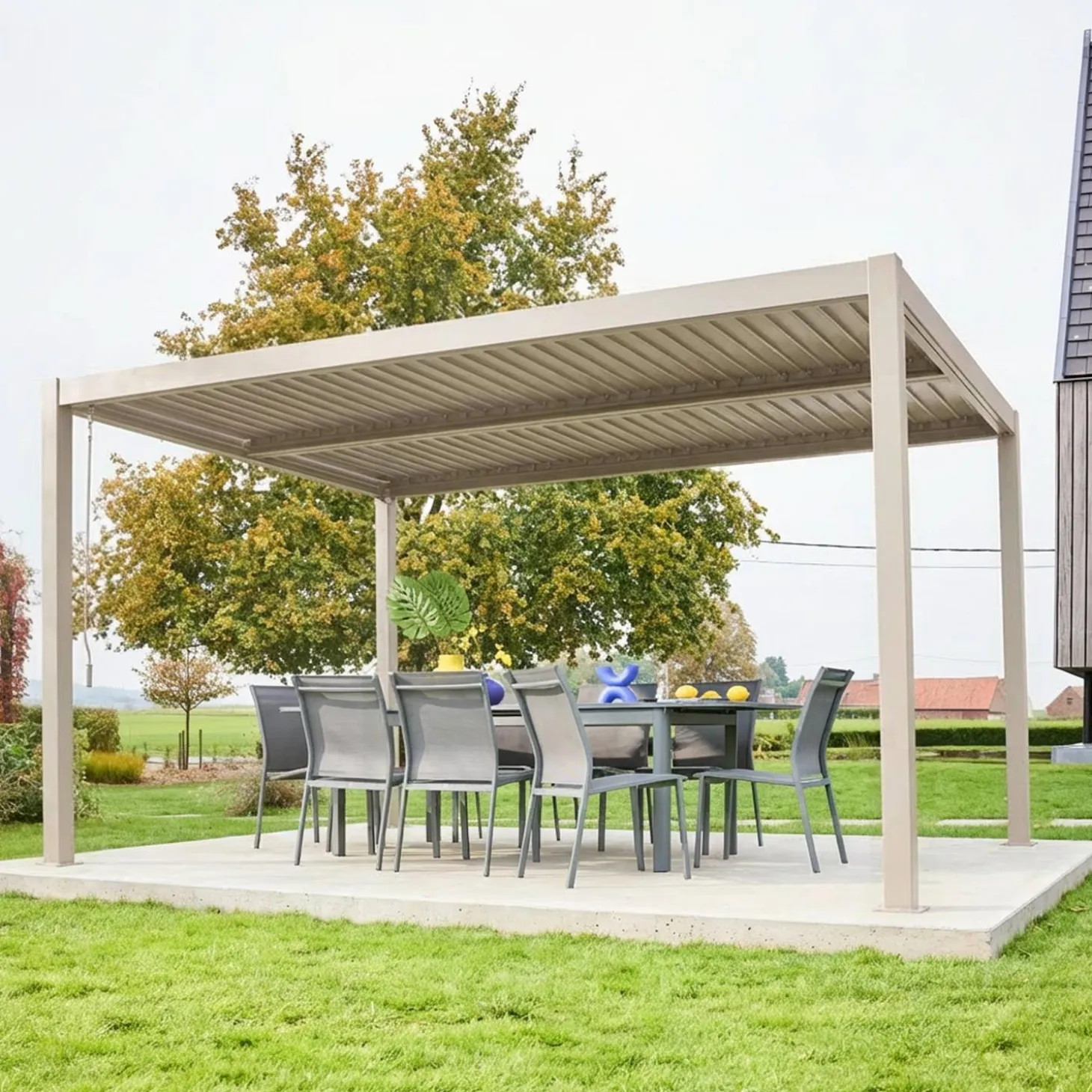 Pérgola bioclimática em alumínio e aço 3x4m com lâminas ajustáveis