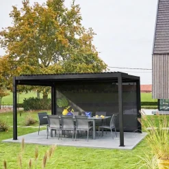 Pérgola bioclimática em alumínio e aço 3x4m + estore 4m