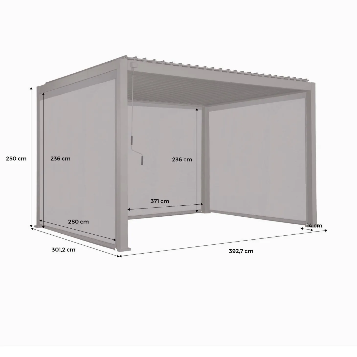 Pérgola bioclimática em alumínio 3x4m com 2 estores de 3m + 1 estore de 4m