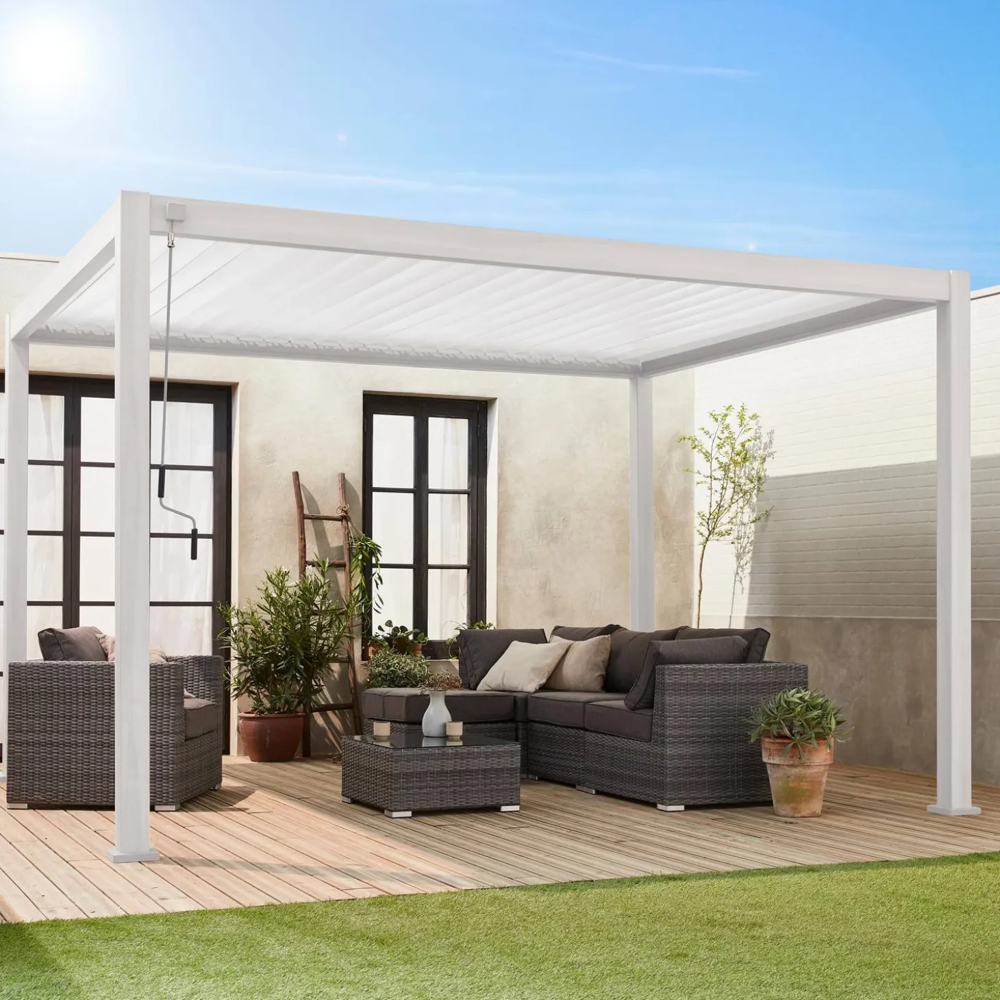 Pérgola bioclimática em alumínio 3x4m com lâminas ajustáveis