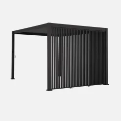 Pérgola bioclimática em alumínio 3x4m + 3 persianas verticais 1m
