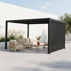 Pérgola bioclimática em alumínio e aço 3x4m + estore 3m