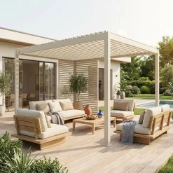 Pérgola bioclimática em alumínio 3x4m com 1 persiana 100cm + 1 persiana 130cm