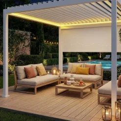 Pérgola bioclimática em alumínio 3x4m com iluminação LED + estore 4m