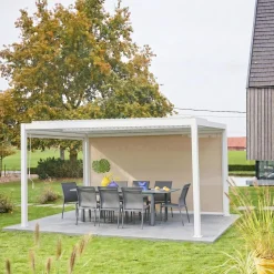 Pérgola bioclimática em alumínio e aço 3x4m + estore 4m