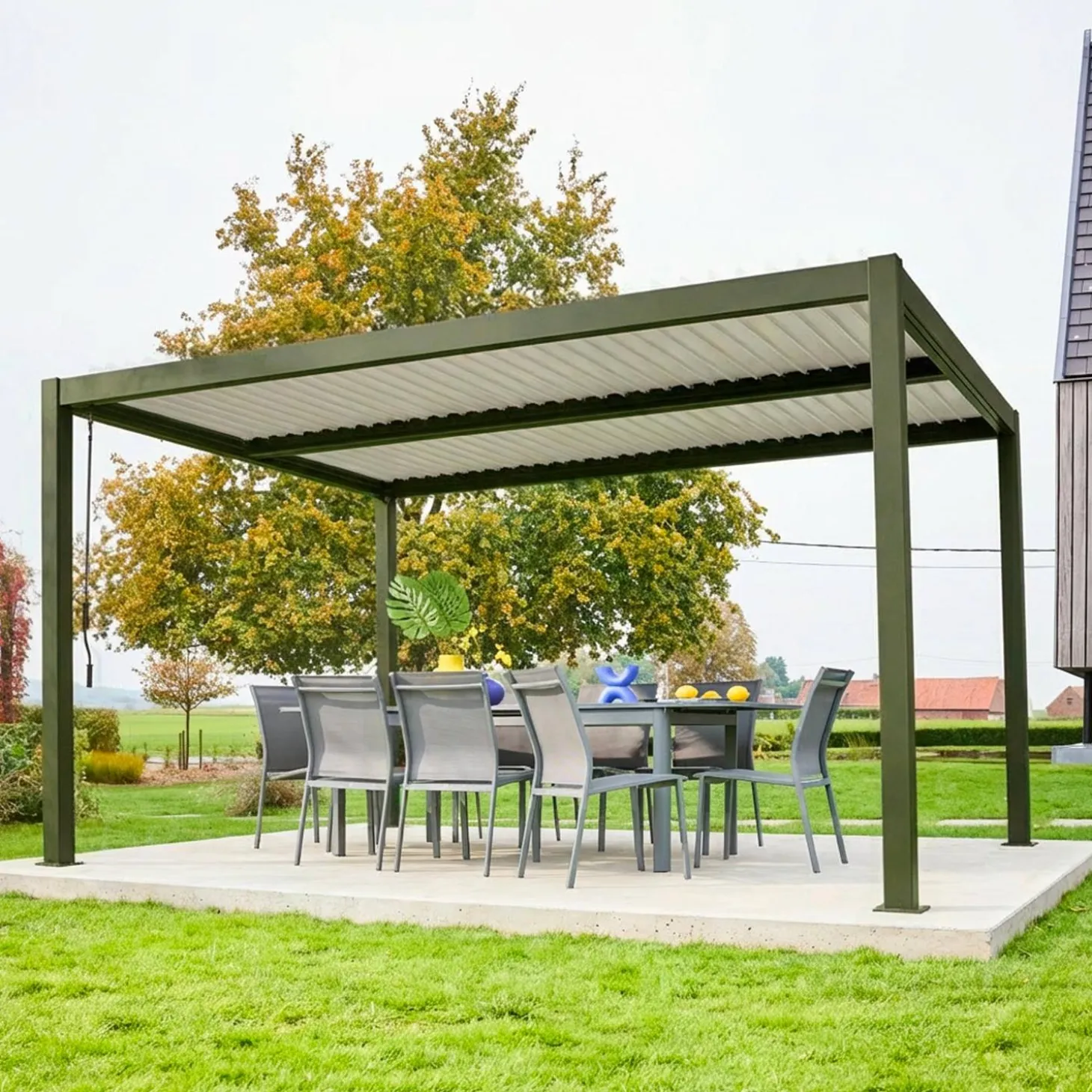 Pérgola bioclimática em alumínio e aço 3x4m com lâminas ajustáveis