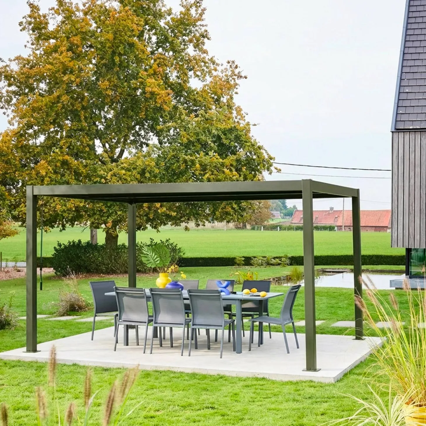 Pérgola bioclimática em alumínio e aço 3x4m com lâminas ajustáveis