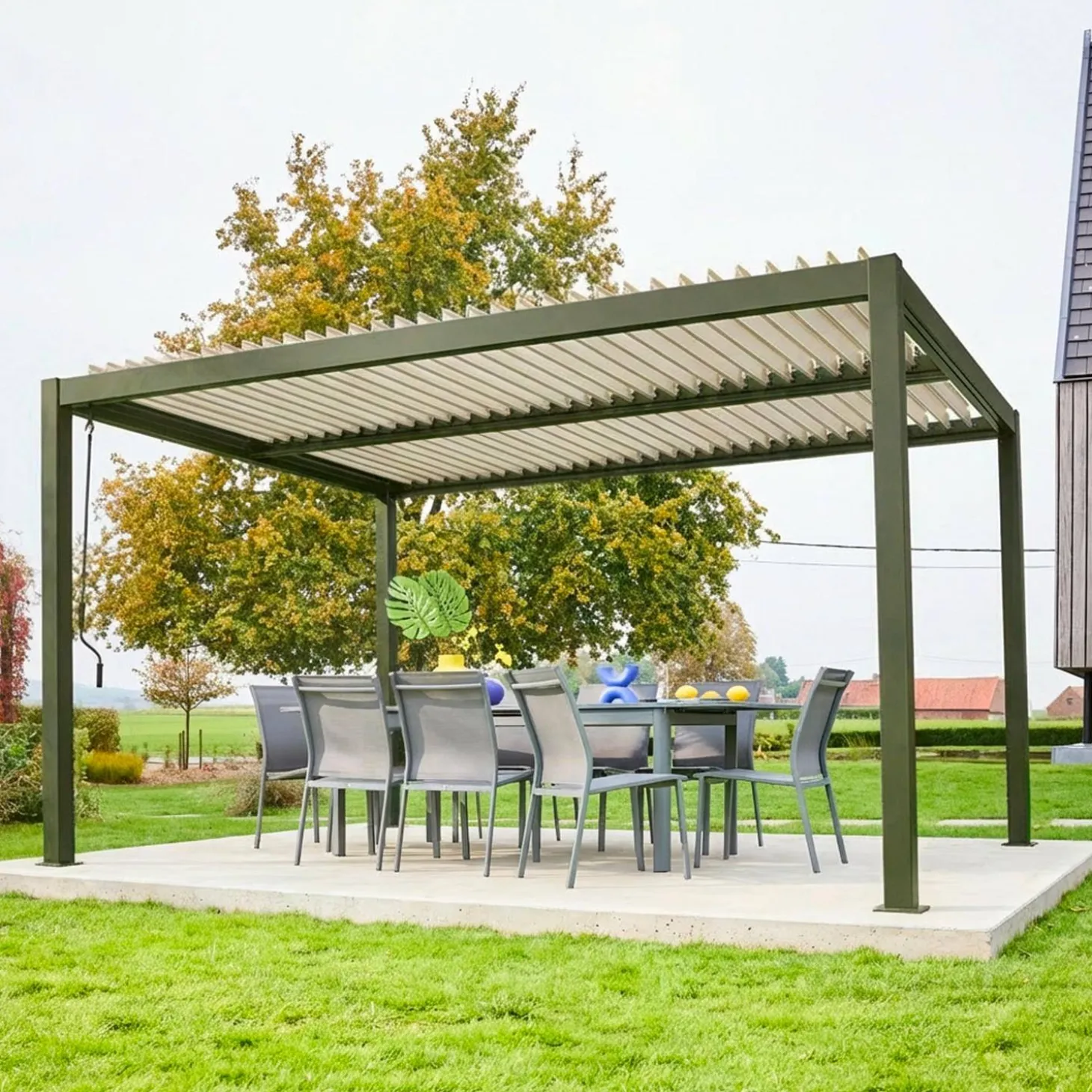Pérgola bioclimática em alumínio e aço 3x4m com lâminas ajustáveis