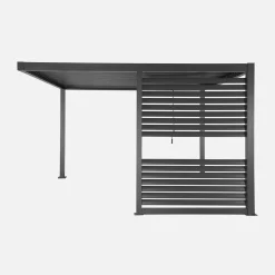 Pérgola bioclimática em alumínio e aço 3,5x3,5m com lâminas ajustáveis e persiana integrada