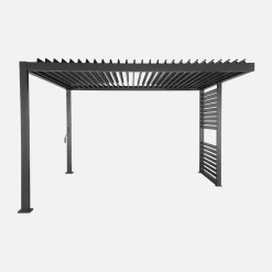 Pérgola bioclimática em alumínio e aço 3,5x3,5m com lâminas ajustáveis e persiana integrada