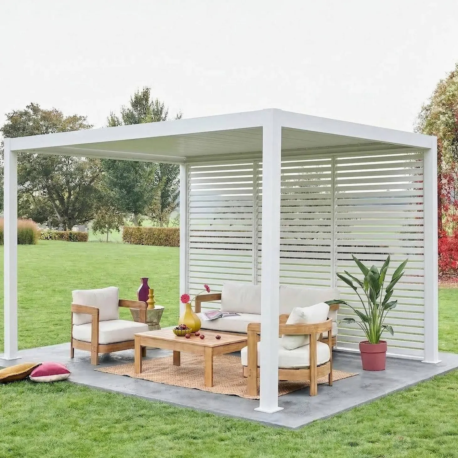 Pérgola bioclimática em alumínio 3x4 + 3 persianas de 1.3m