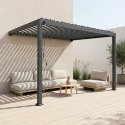 Pérgola bioclimática encostada em alumínio 3x4m com lâminas ajustáveis