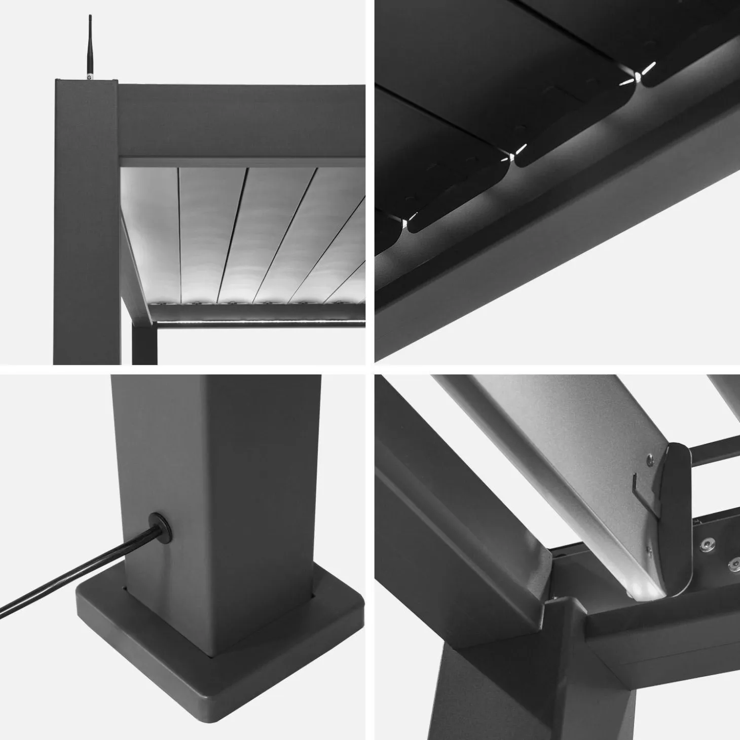 Pérgola bioclimática LED em alumínio 3x6m + 4 estores 3m