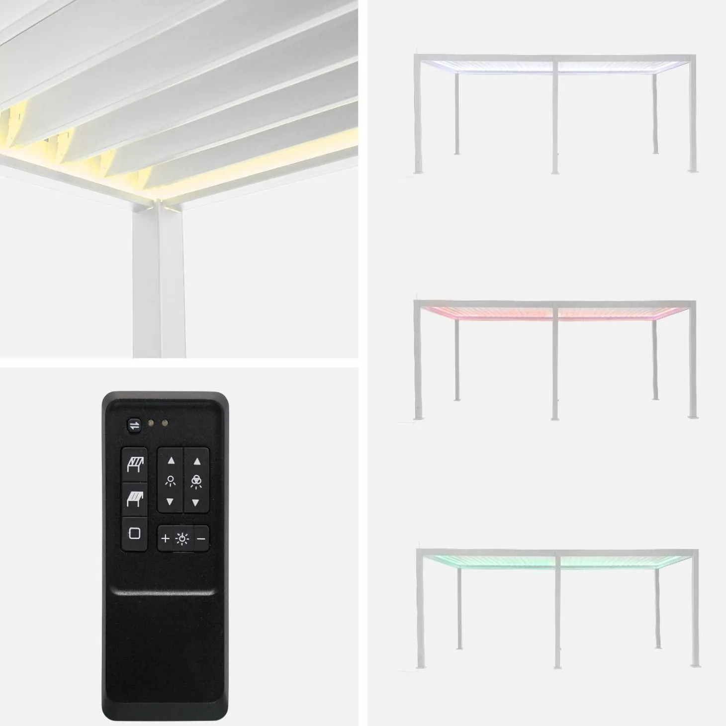 Pérgola bioclimática LED em alumínio 3x6m + 2 estores de 3m