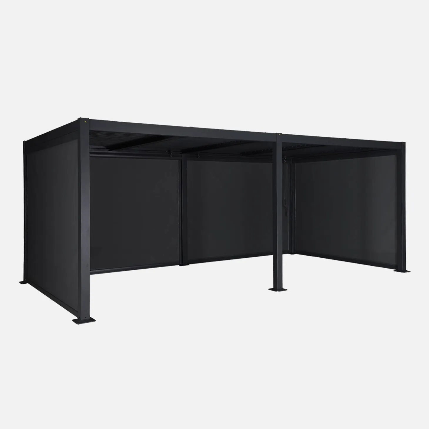 Pérgola bioclimática 3x6m alumínio e aço, lâminas ajustáveis + 4 estores 3m