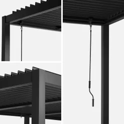 Pérgola bioclimática 3x6m alumínio e aço, lâminas ajustáveis + 4 estores 3m
