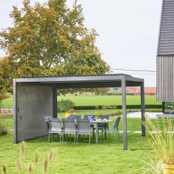Pérgola bioclimática 3x4m de alumínio e aço com estore de 3m