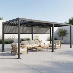 Pérgola bioclimática 3x6m de alumínio e aço + 2 toldos 3m
