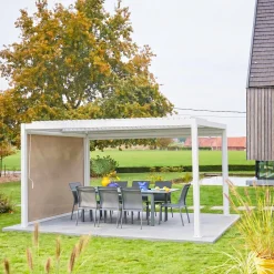 Pérgola bioclimática 3x4m de alumínio e aço com estore de 3m