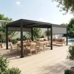 Pérgola bioclimática 3x6m de alumínio e aço + 2 toldos 3m