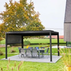 Pérgola bioclimática 3x4m de alumínio e aço com estore de 3m