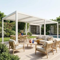 Pérgola bioclimática 3x6m em alumínio e aço com lâminas ajustáveis