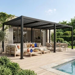 Pérgola bioclimática 3x6m em alumínio e aço com lâminas ajustáveis