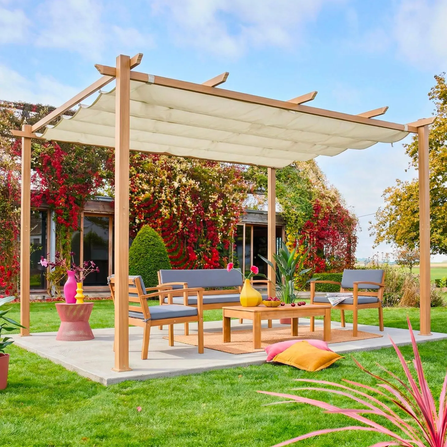 Pérgola em alumínio 3x4m com cobertura deslizante