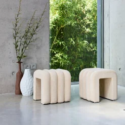 Pufe contemporâneo tecido, set de 2