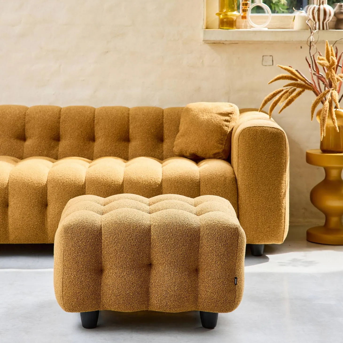 Pufe, descanso para os pés para sofá boucle texturada de 3 lugares