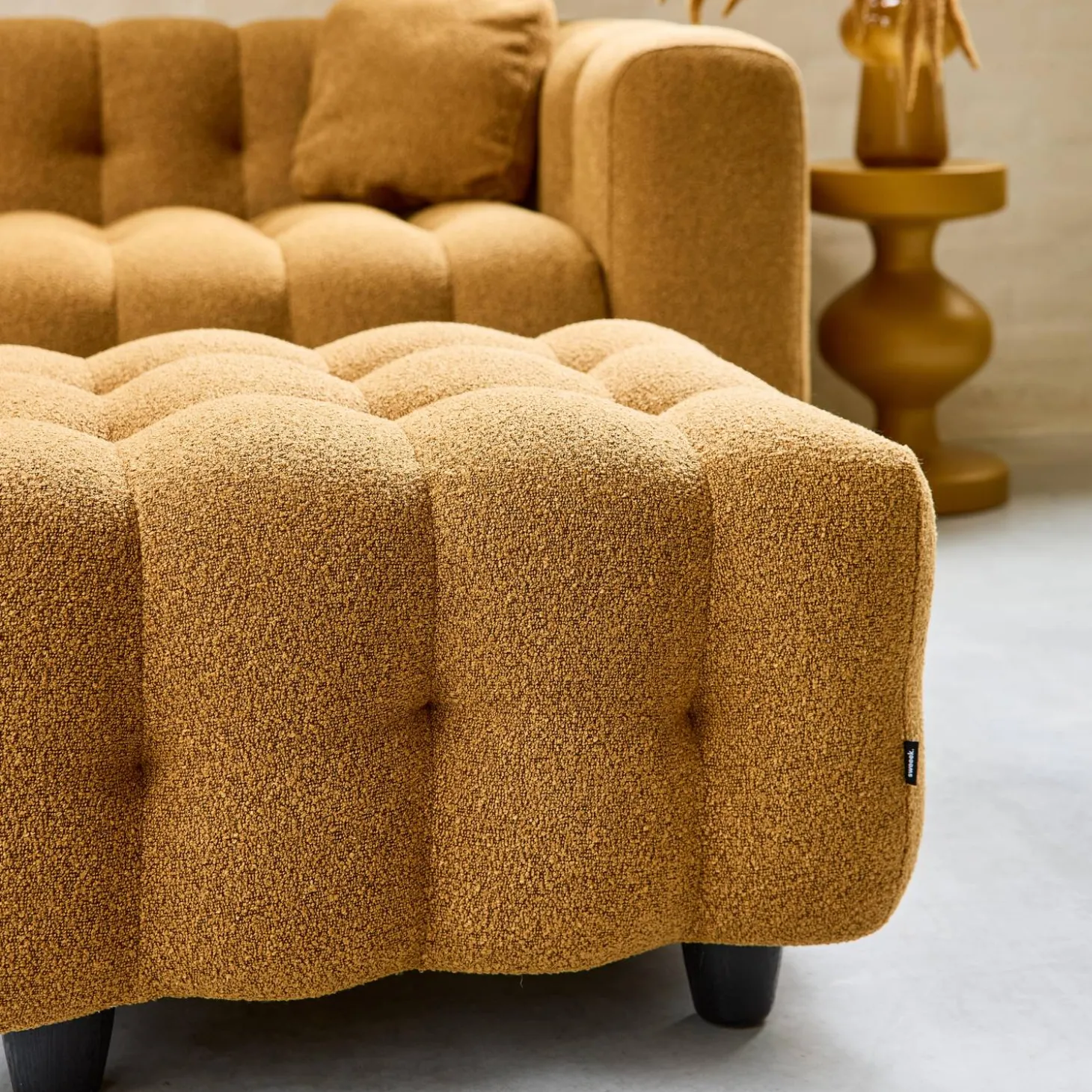 Pufe, descanso para os pés para sofá boucle texturada de 3 lugares