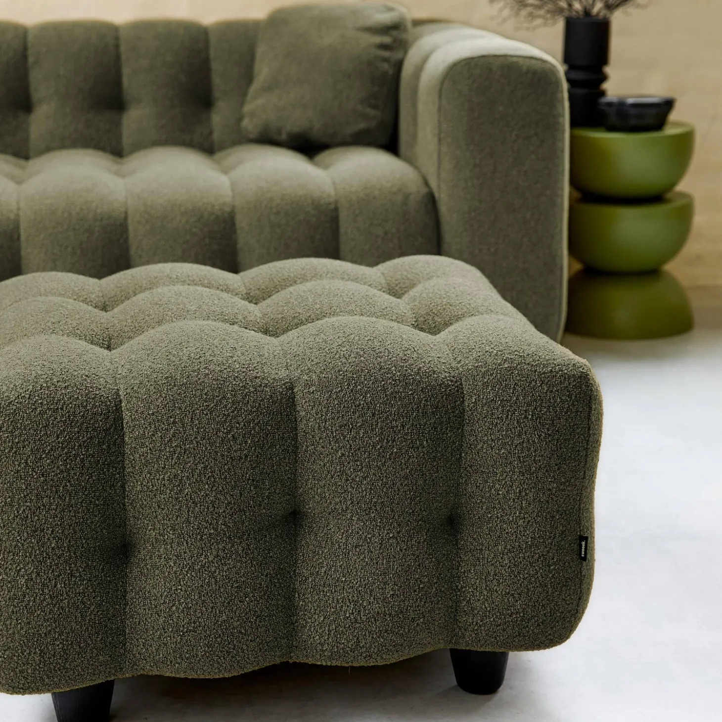 Pufe, descanso para os pés para sofá boucle texturada de 3 lugares