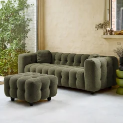 Pufe, descanso para os pés para sofá boucle texturada de 3 lugares