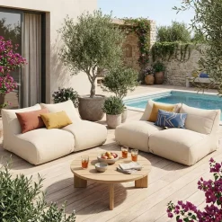 Pufes de exterior de olefina, conjunto de 4