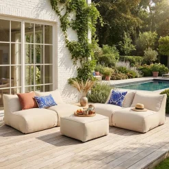 Pufes e apoio para os pés de exterior, 4 lugares