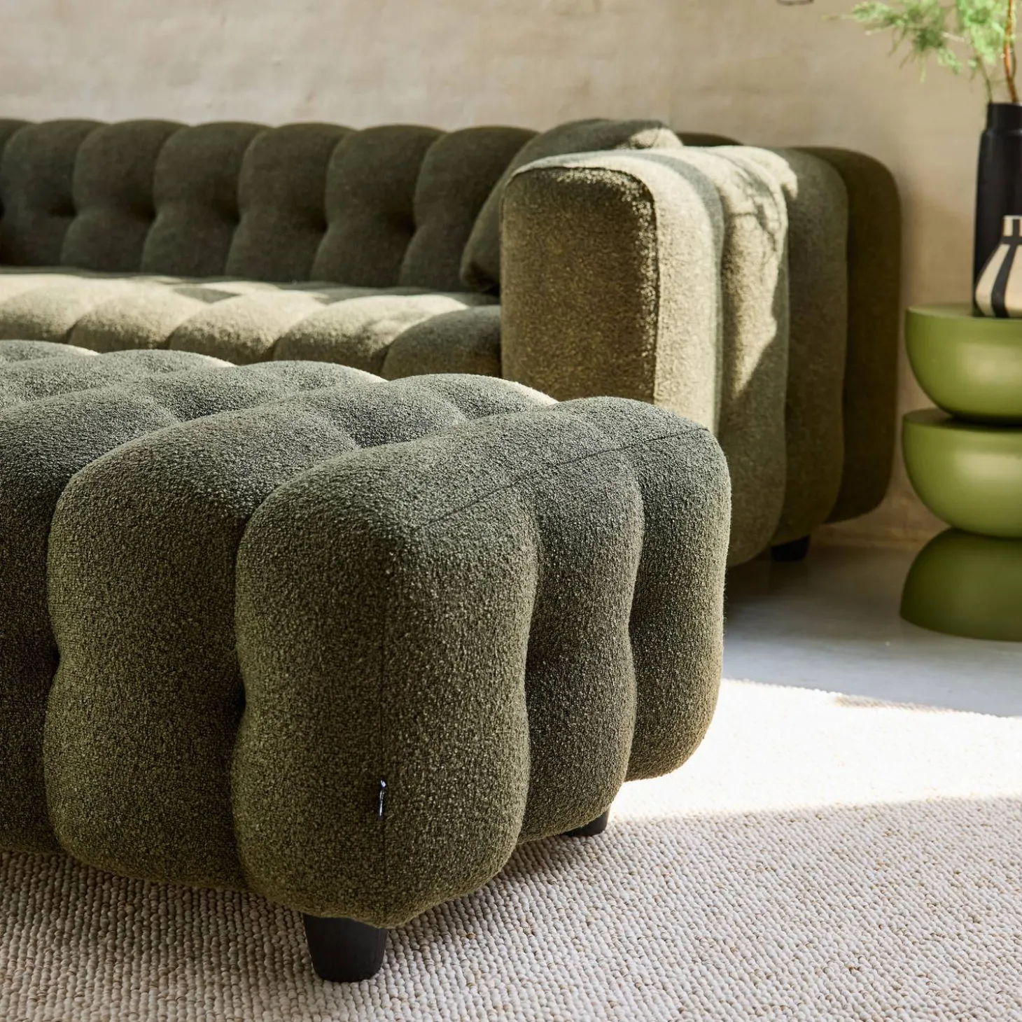 Puff para sofá textura boucle de 3 lugares