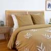 Roupa de cama de algodão lavado com motivos vegetais tuftados, 2 lugares