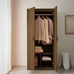 Roupeiro com acabamento em madeira e 2 portas