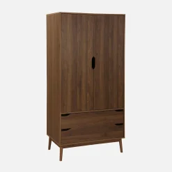 Roupeiro vintage com acabamento em madeira e 2 portas